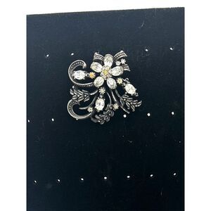 Coro Brooch Pin Crystal Marcasite Flower Pin Vintage Designer Jewelry
